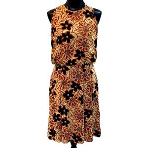 VINTAGE Henri Bendel Silk Floral Hawaiian Sleeveless Midi Blouson Dress 14